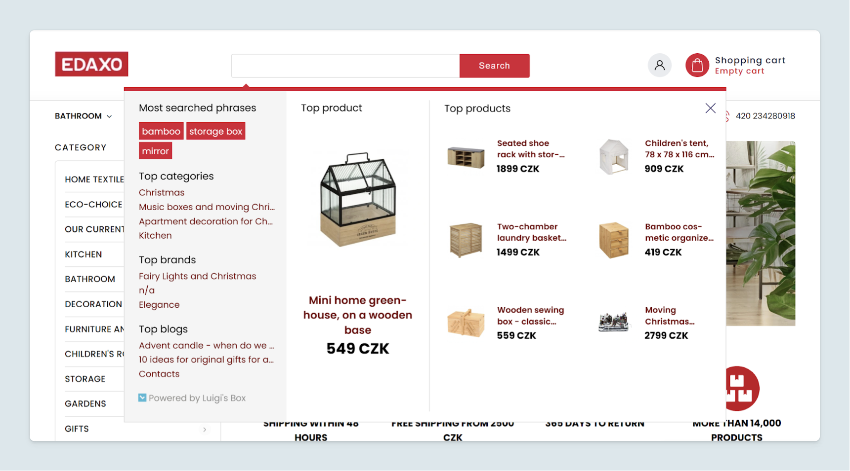Autocomplete from zero characters brings some great shopping ideas for customers.