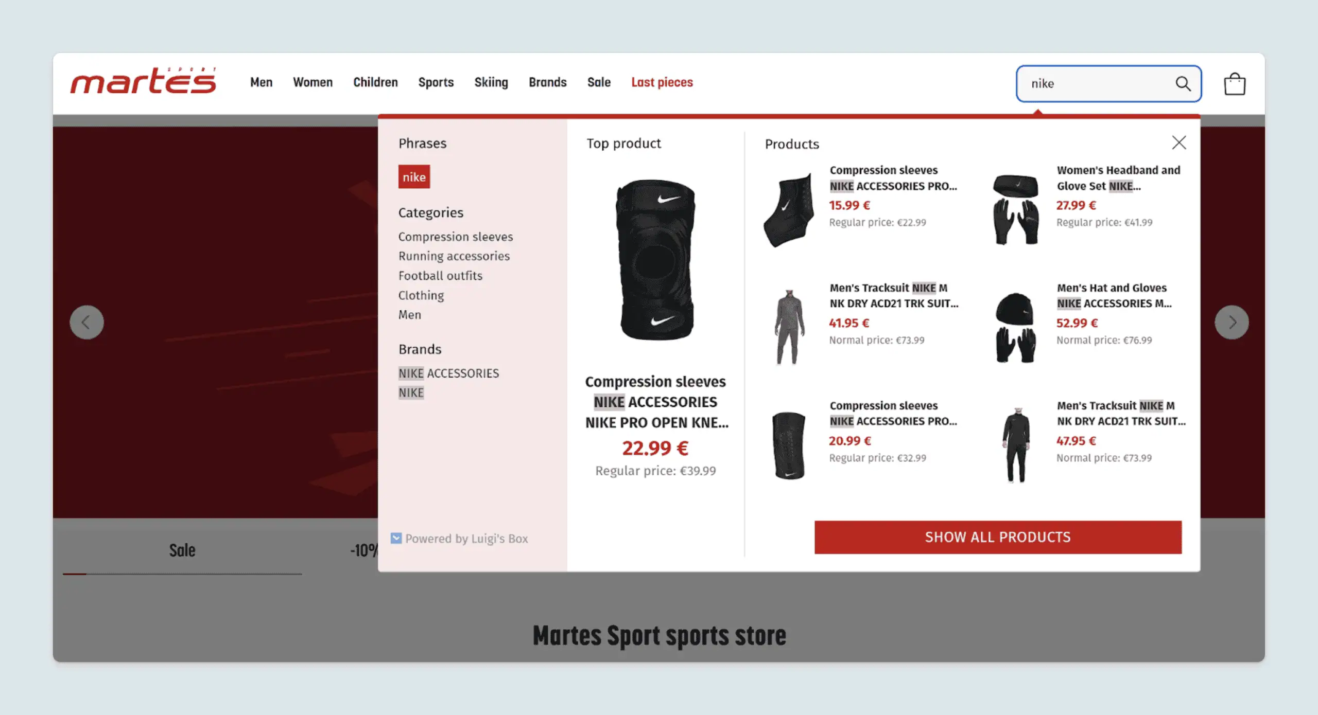 Design that looks natural improved Martes Sport’s website.